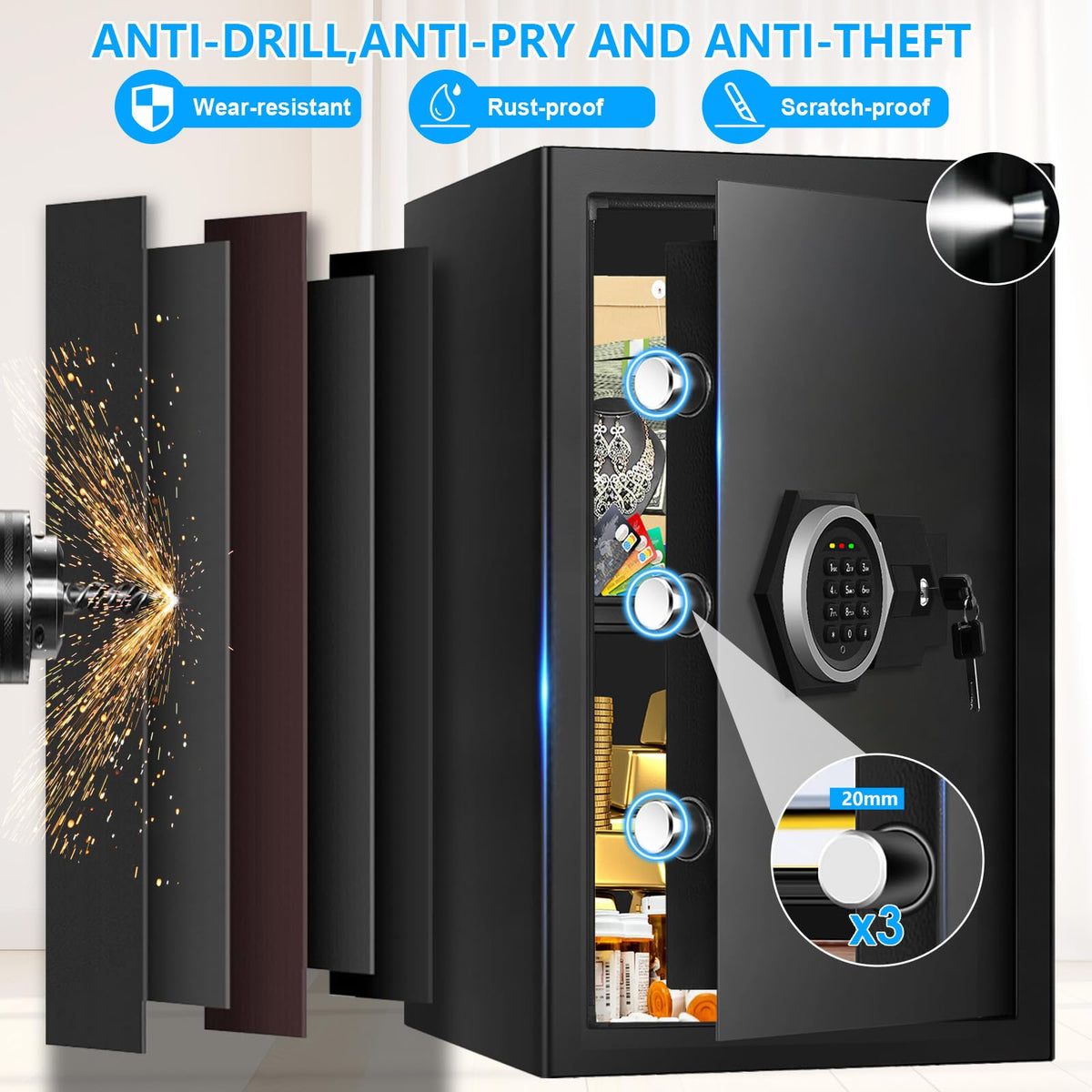 TOLEBLID large home safe pry-proof bolts for enhanced security