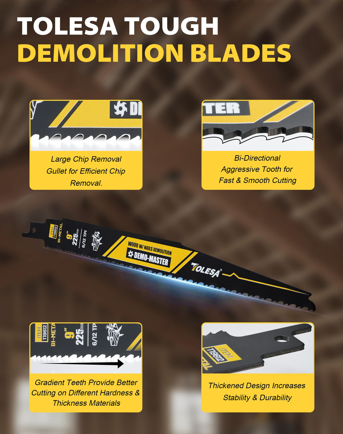 TOLESA 6/12TPI variable teeth blade delivers faster cuts across different wood densities.