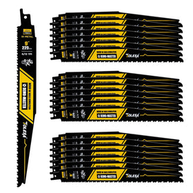 TOLESA 9-inch bi-metal blade cutting nail-embedded wood for smoother demolition work.