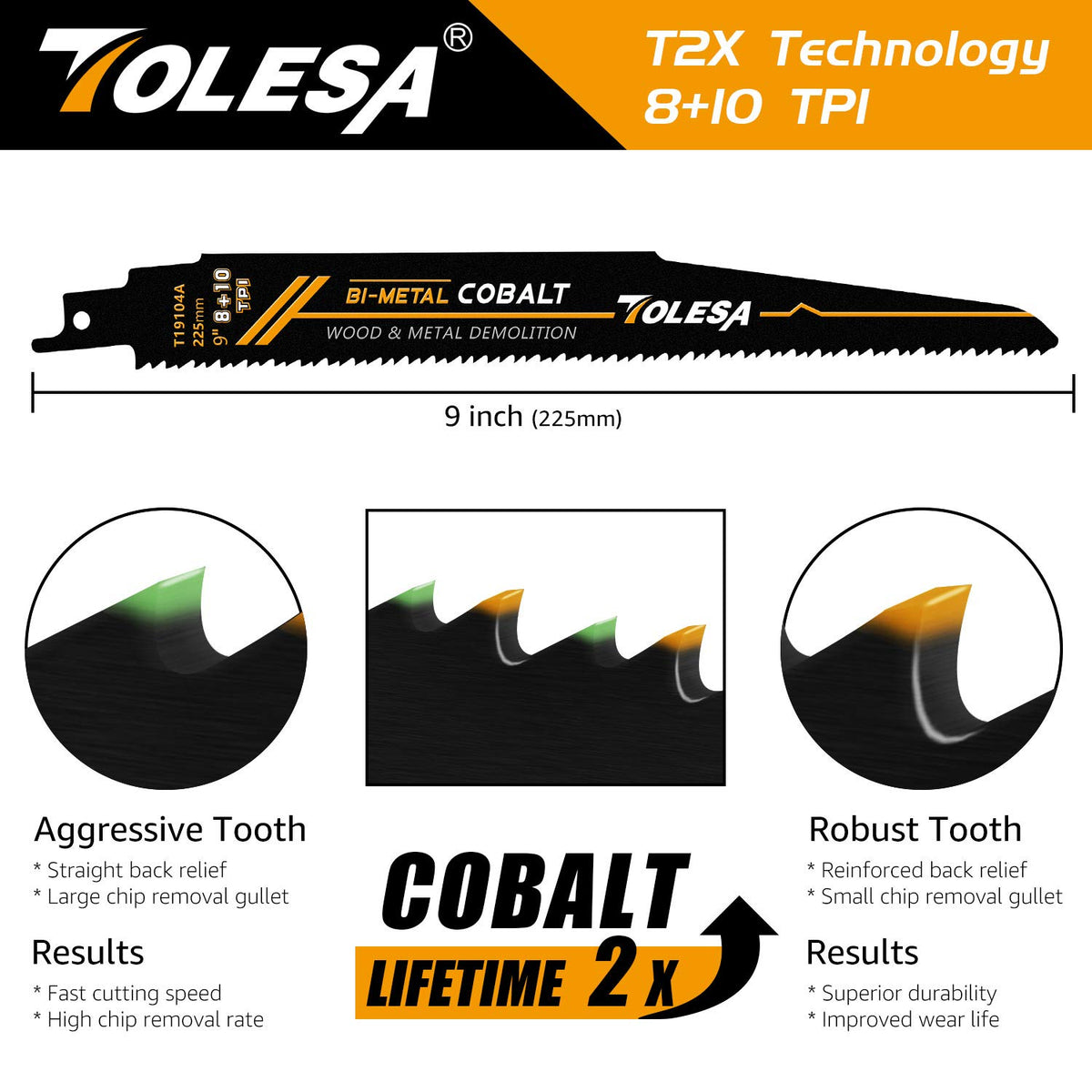 TOLESA dense demolition blade delivers longer life under heavy-duty use.