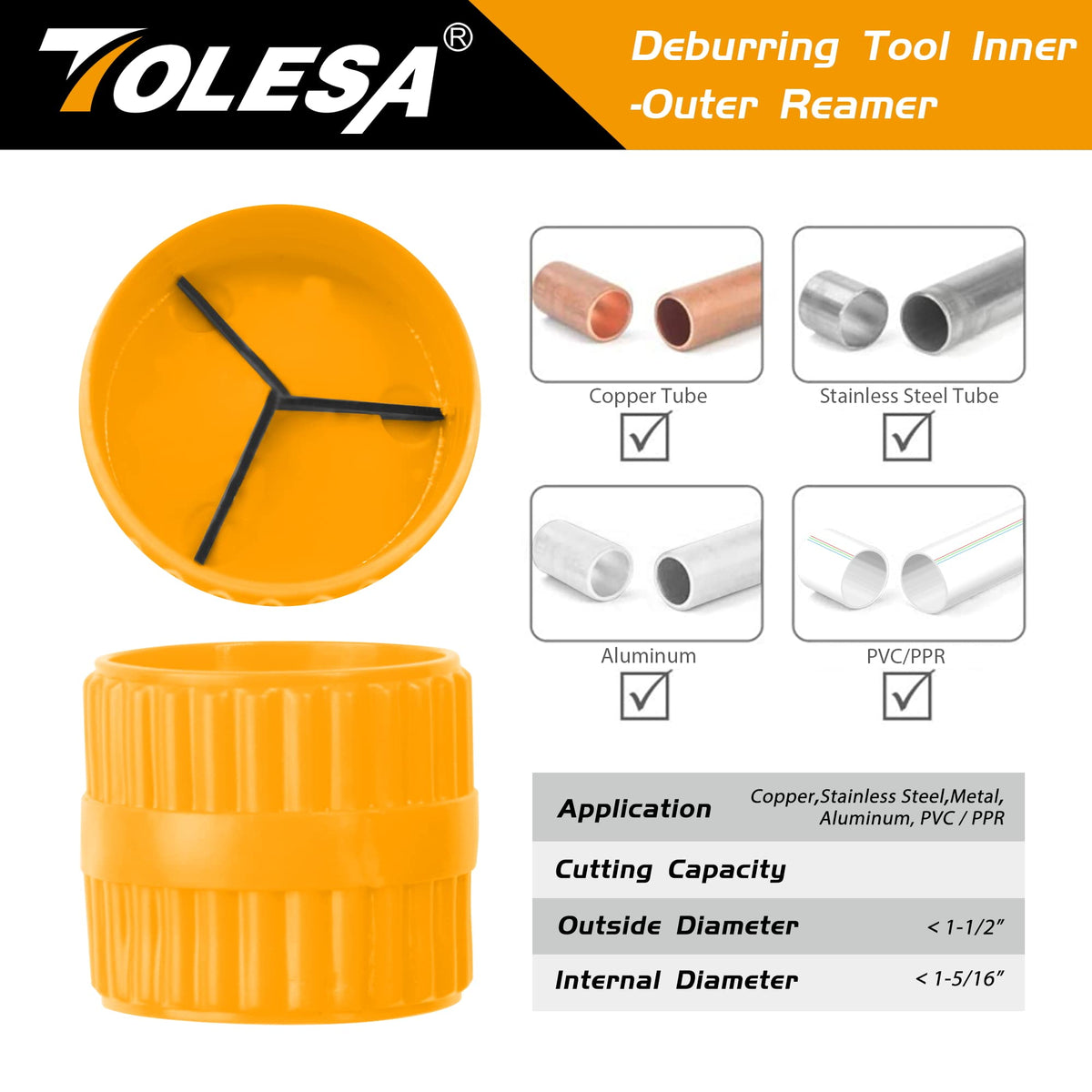 TOLESA adjustable knob helps quick, secure clamping on various pipe diameters.