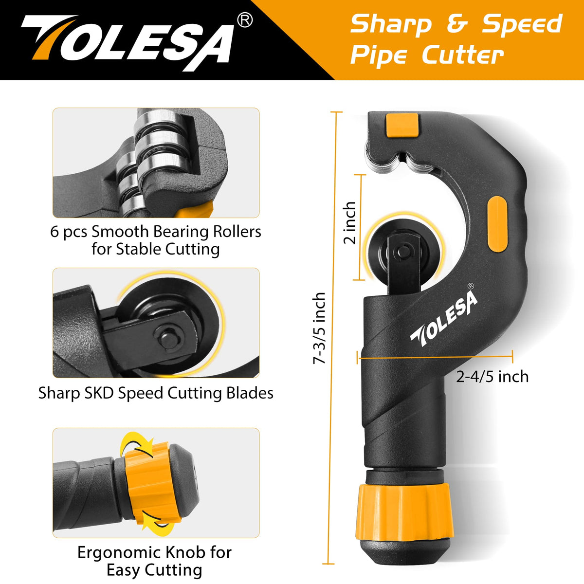 TOLESA pipe cutter ergonomic grip enables stable cutting during use.