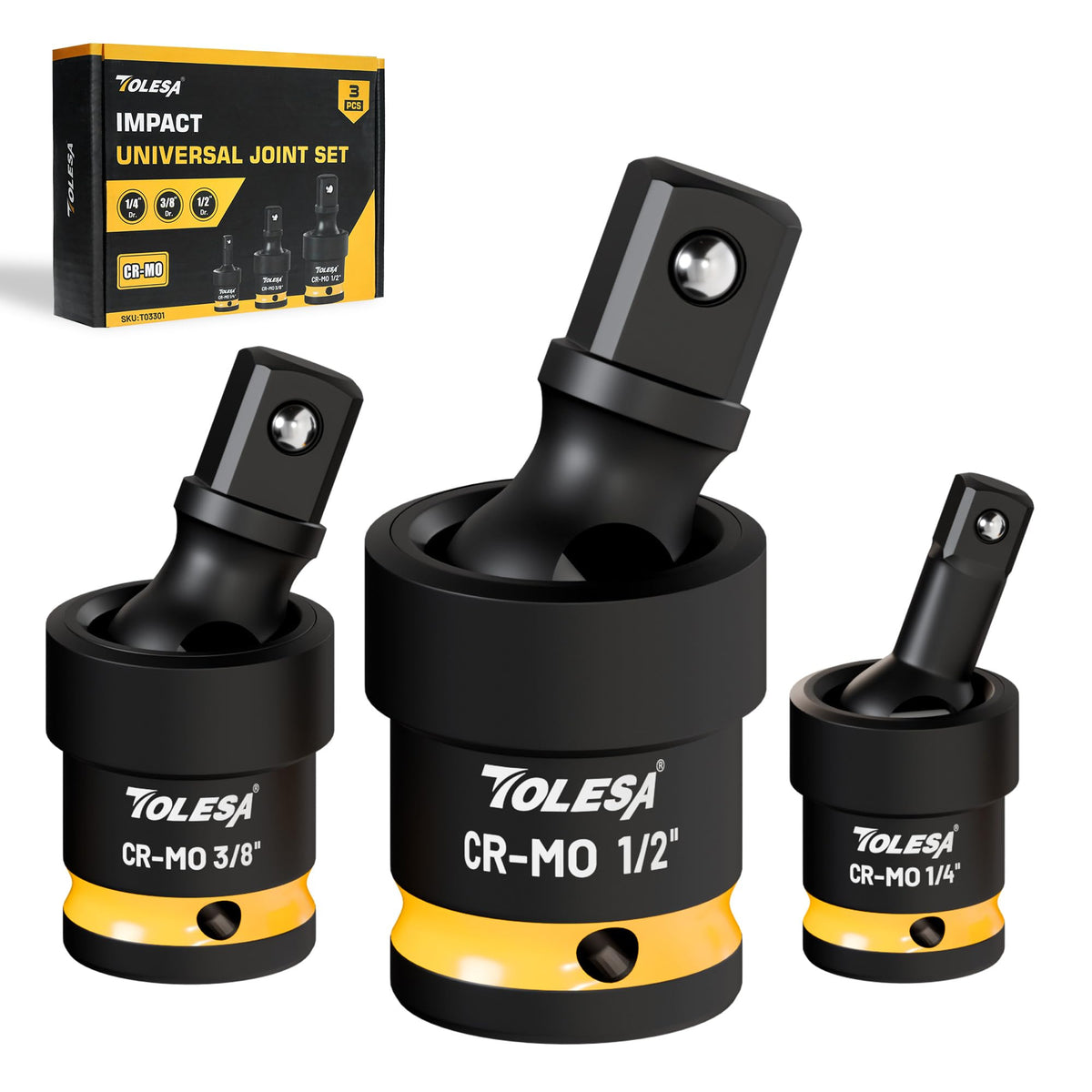 TOLESA swivel sockets in CR-MO steel deliver lasting durability for heavy impact work.