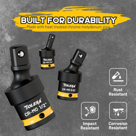 TOLESA spring-detent keeps wobble sockets securely attached during overhead tasks.