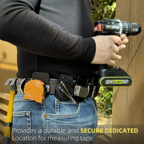Tolholder Tape Measure Holder in hand shows compact, sturdy design for easy handling.