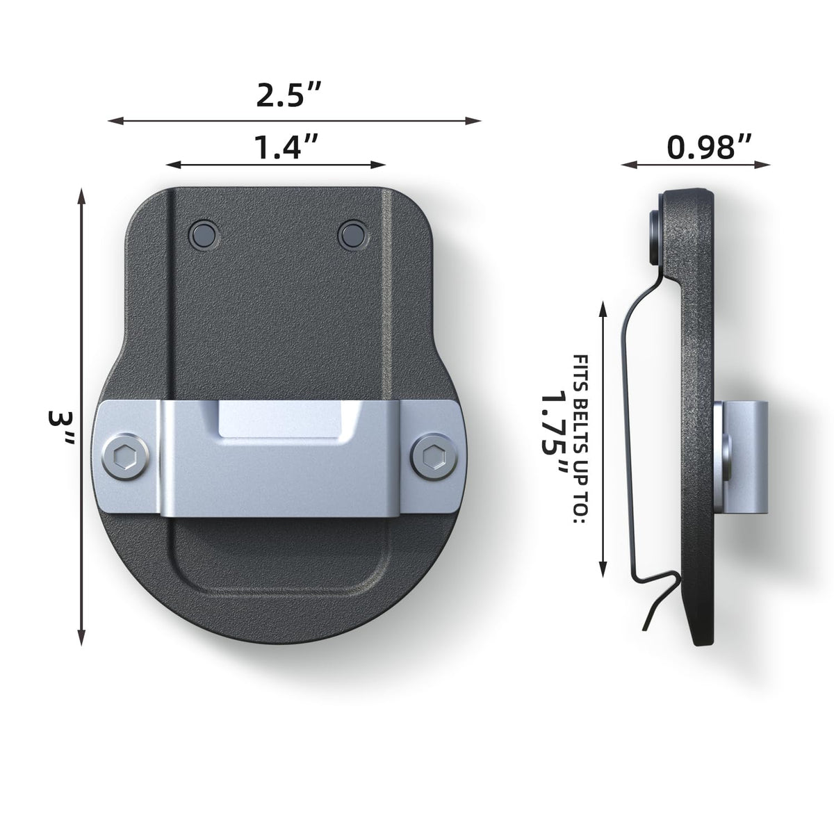 Tolholder Tape Measure Holder with steel hanger on a belt.