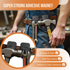 Tolholder wide-tool compatibility showing hammer, pliers, and screwdrivers at hand.