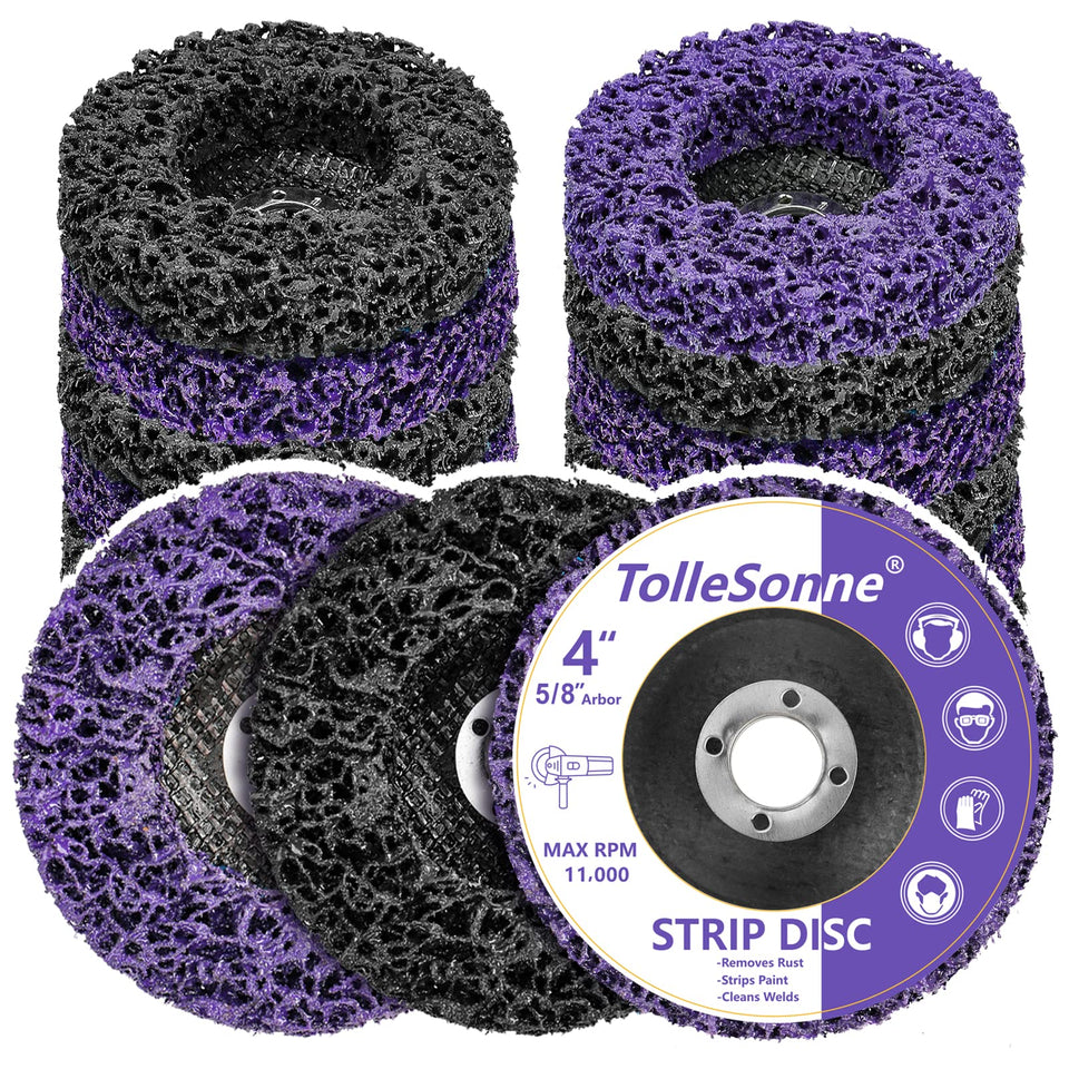 TolleSonne 4in black strip disc removes paint quickly from metal surfaces.