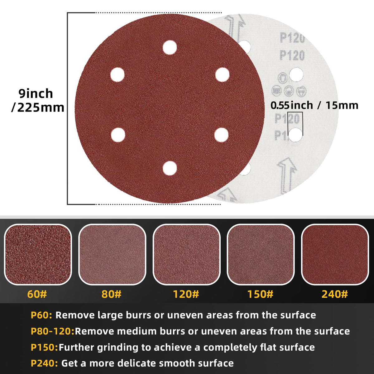 TolleSonne 60 grit close-up, quick material removal with 9-inch discs.