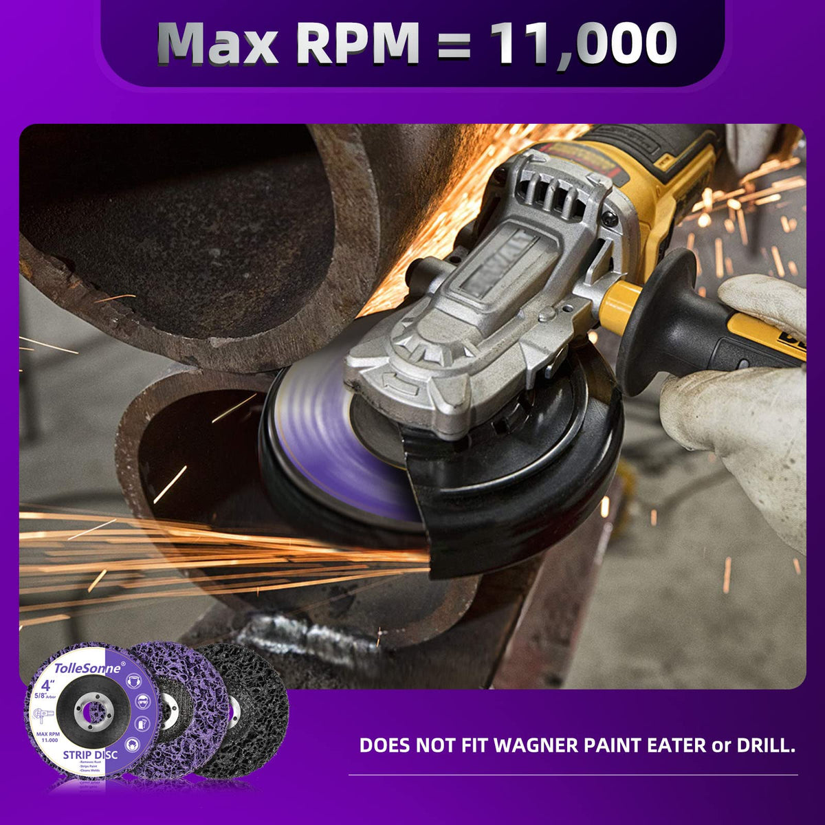 TolleSonne strip disc removes dirt and paint from hard-to-reach areas.