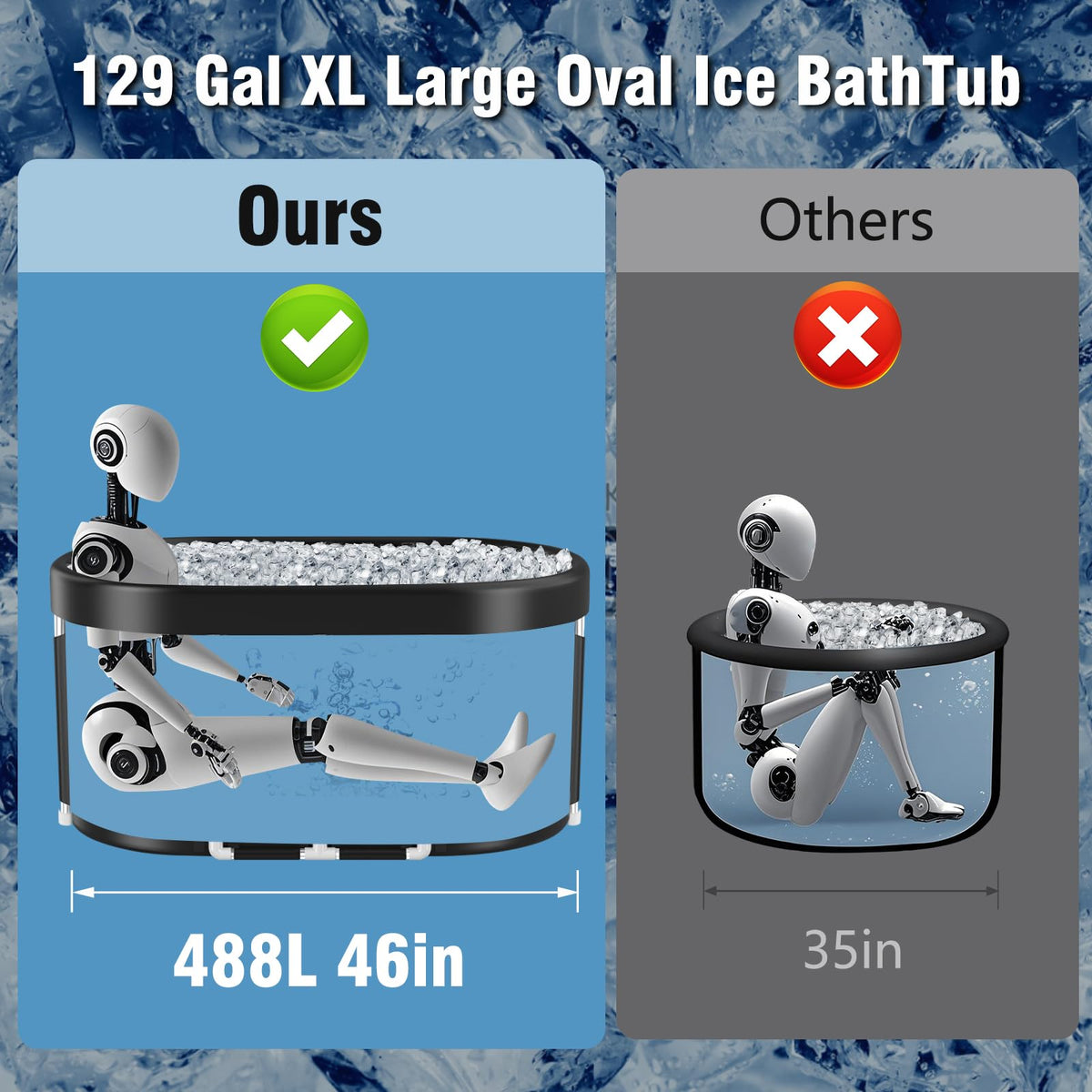 Tomaje Upgrade 129 Gal Oval Ice Bath folded design for portable setups