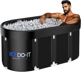 Tomaje Upgrade 129 Gal Oval Ice Bath front view highlighting roomy recovery space