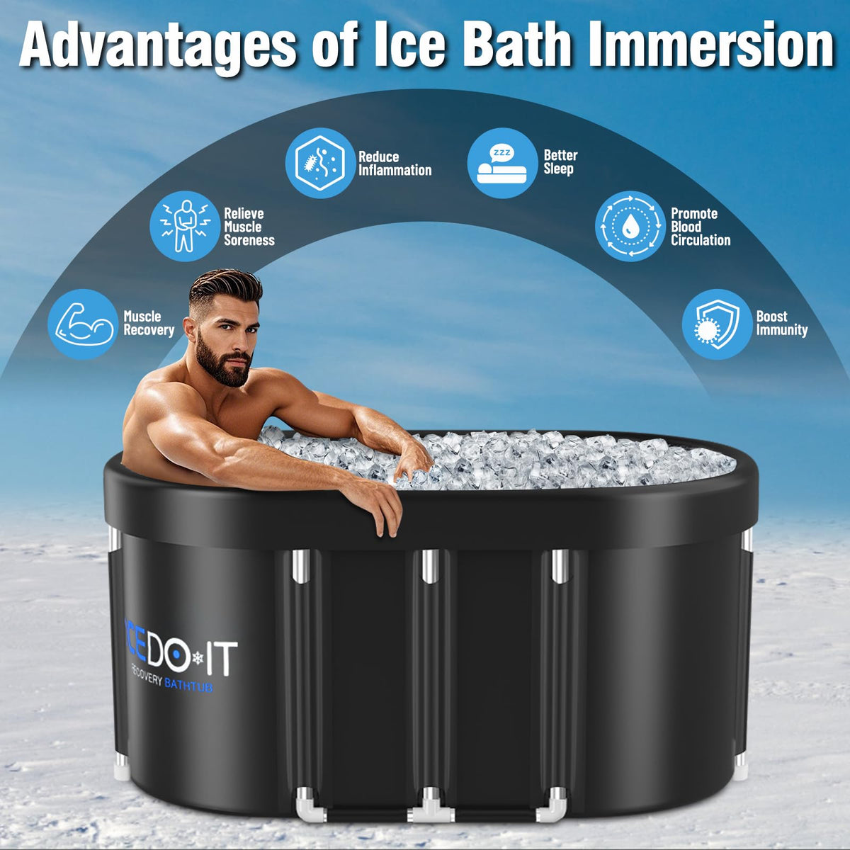Tomaje Upgrade 129 Gal Oval Ice Bath interior space emphasizes full leg extension comfort