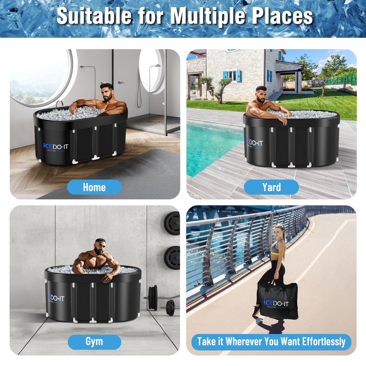 Tomaje Upgrade 129 Gal Oval Ice Bath portable setup for indoor or outdoor use