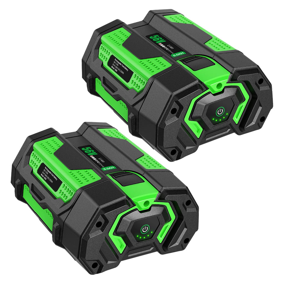 Tomapex 56V 5.0Ah upgrade battery in sleek 2-pack for EGO tools.