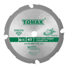 Tomax PCDM61204 blade with four diamond-tipped teeth for fiber cement cutting.