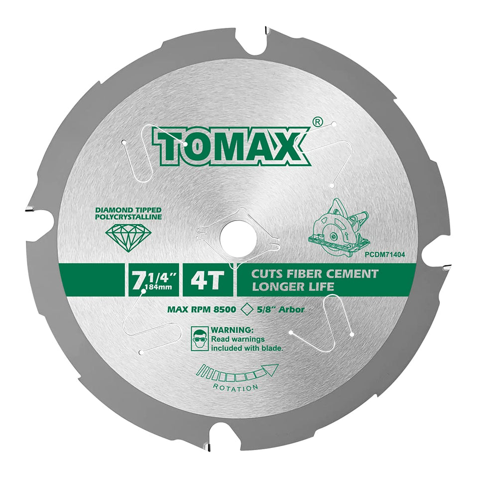 TOMAX PCDM71404 blade close-up with four diamond-tipped teeth for fiber cement cuts