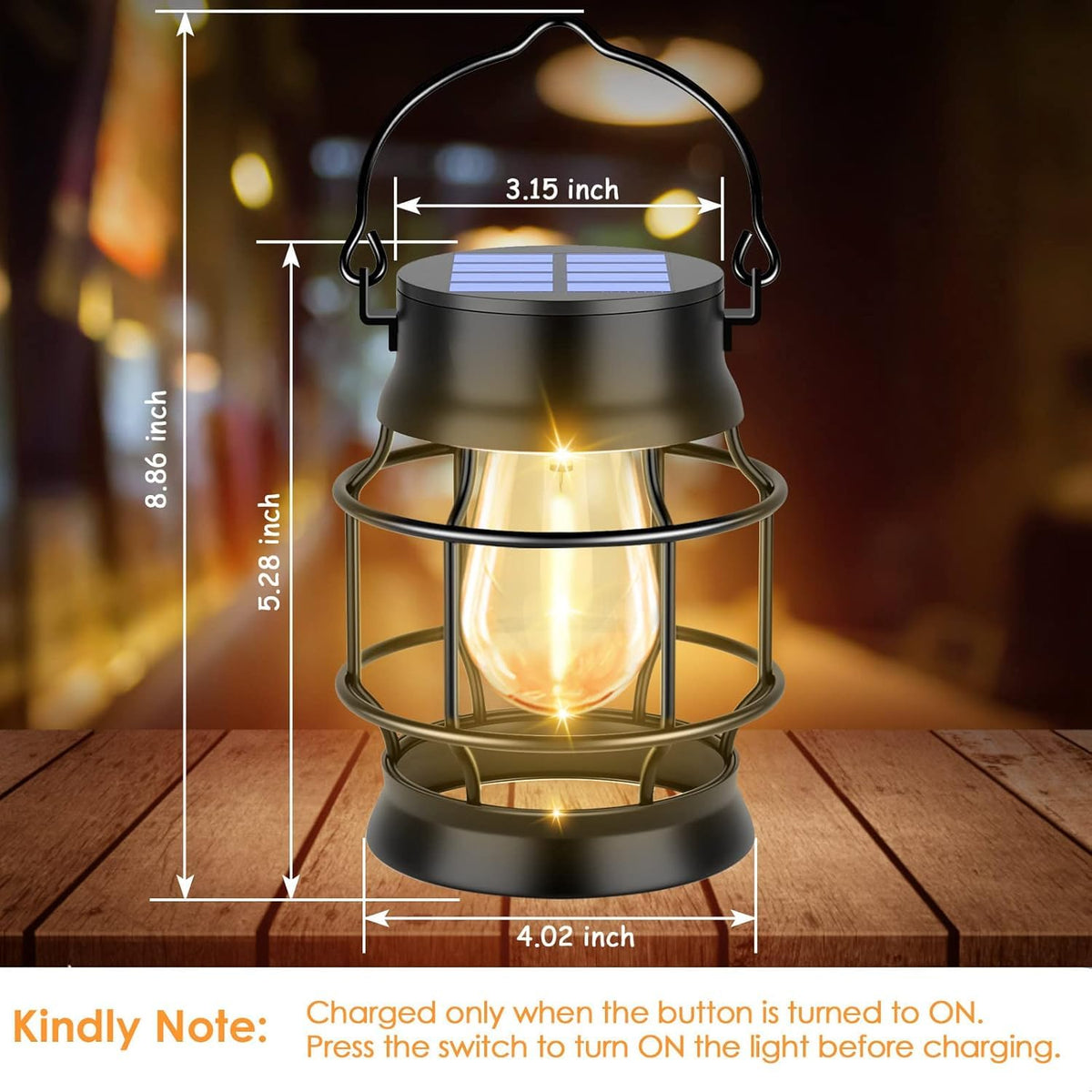 TomCare ambient metal lantern provides elegant lighting for patios and gardens.
