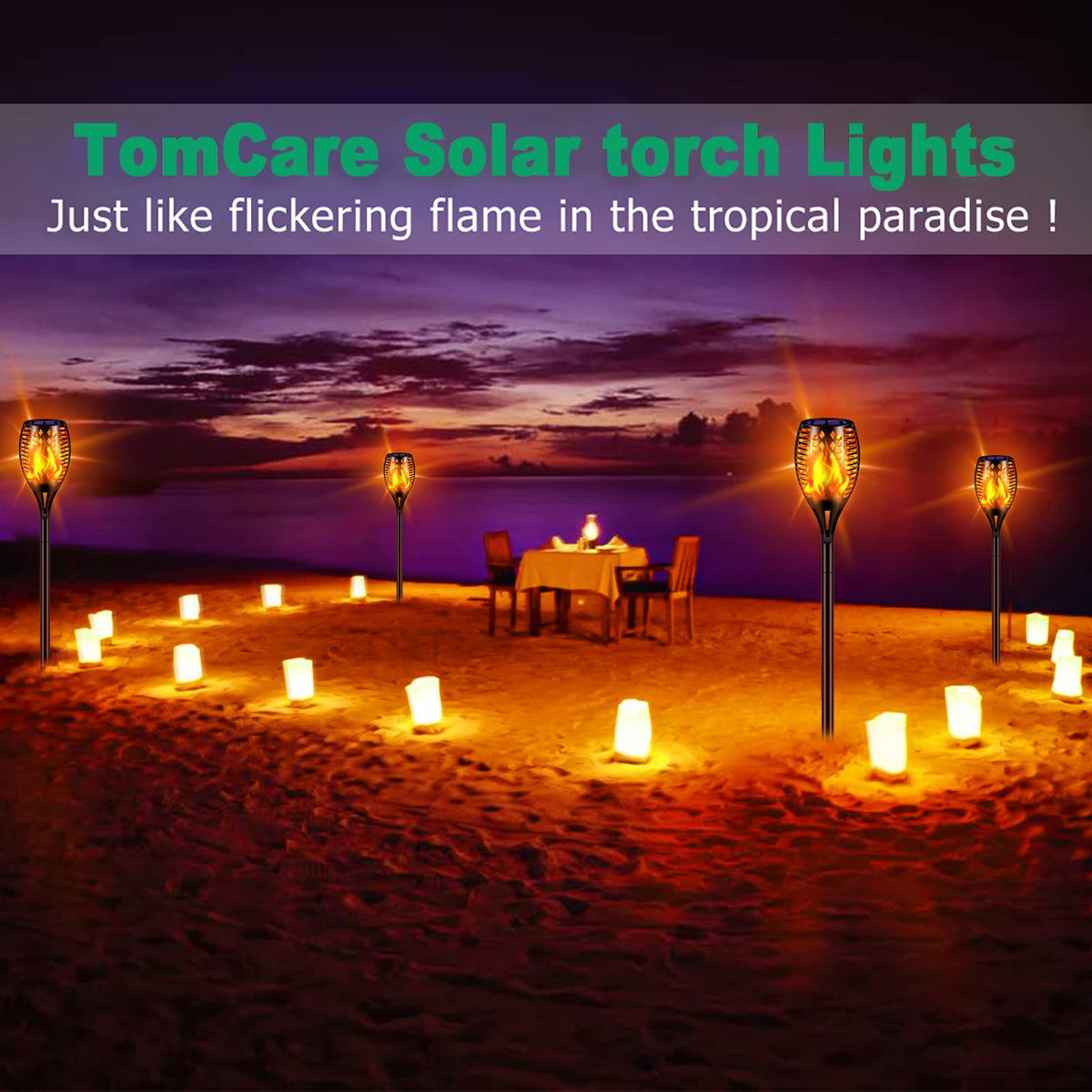 TomCare easy-installation solar torch requires no wiring.