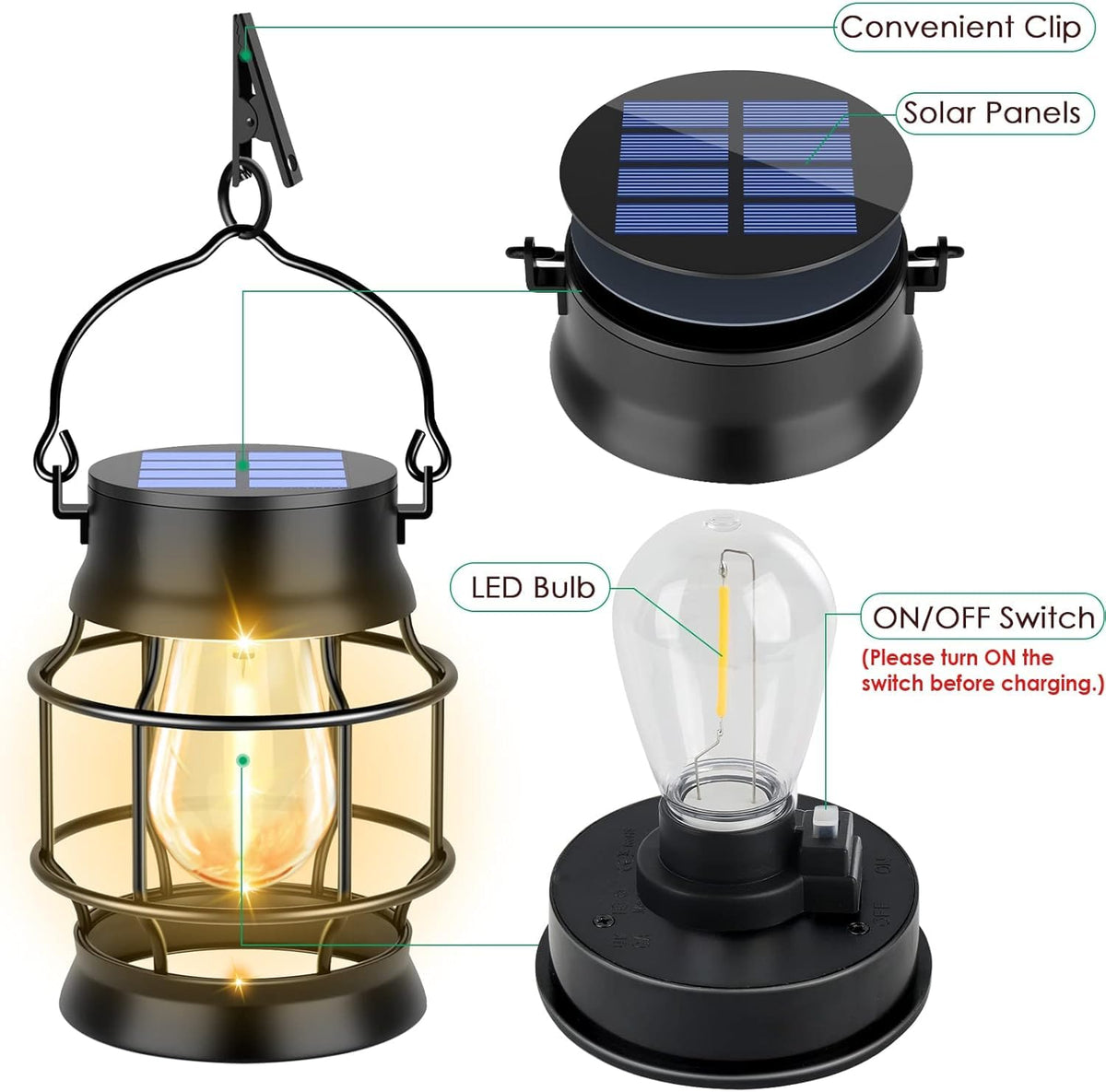 TomCare IP65 waterproof solar lantern withstands rain for year-round outdoor use.