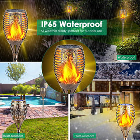 TomCare 43in bronze solar flame torches along driveway with stakes