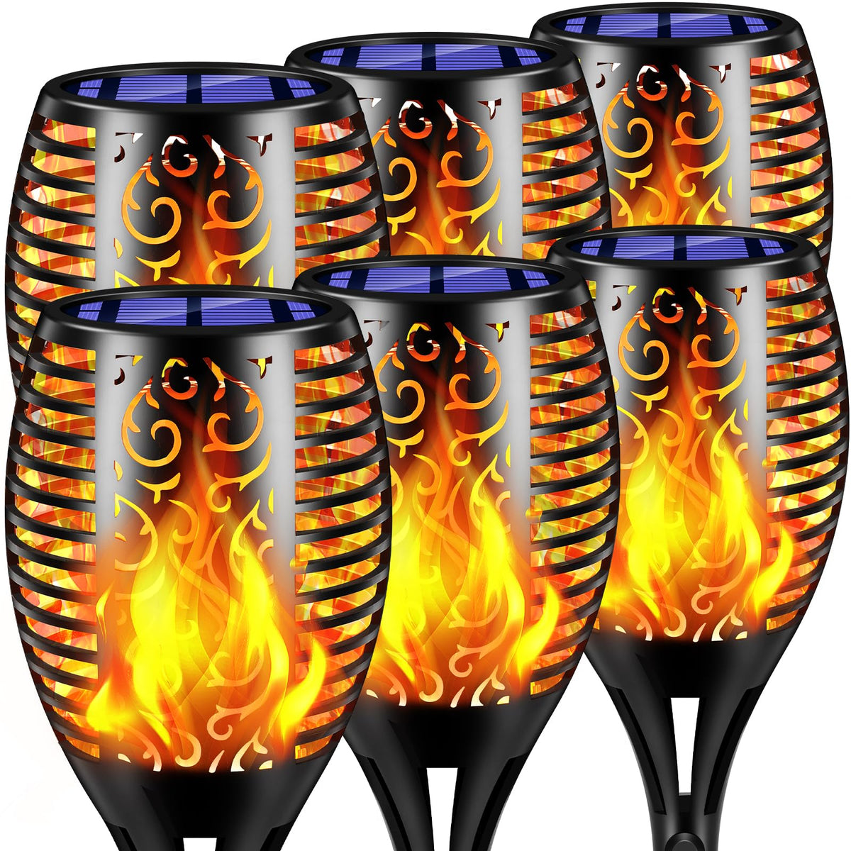 TomCare solar flame torch light 43inch creates warm outdoor ambiance.