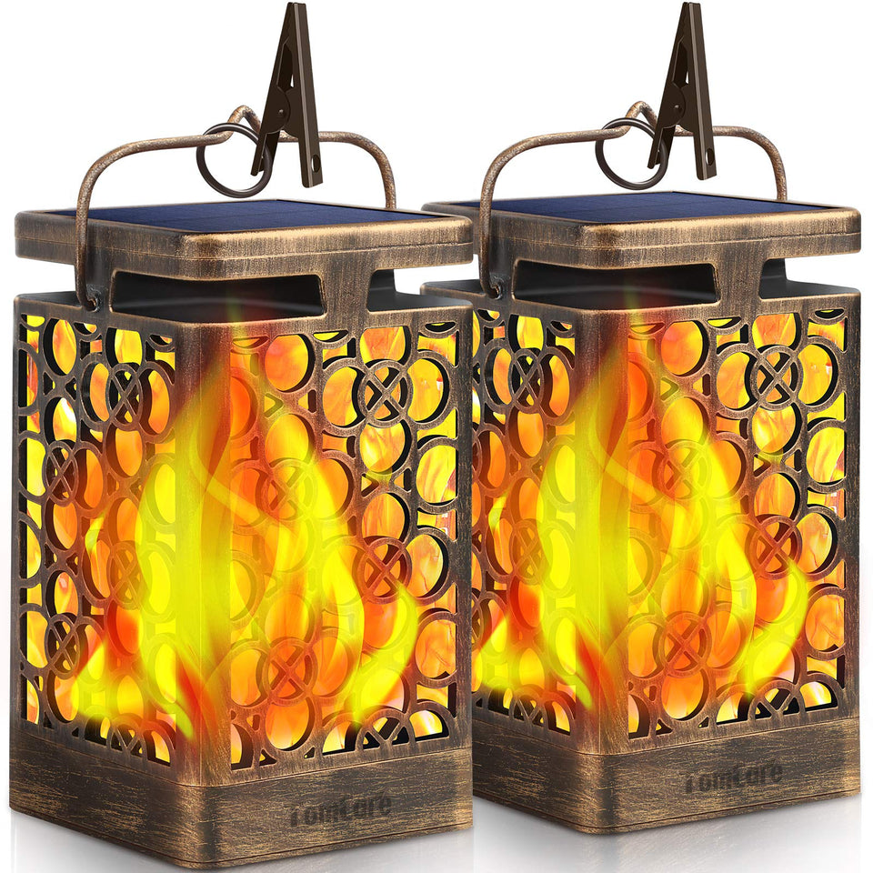 TomCare solar lantern bronze flame ambient lighting for outdoor patios