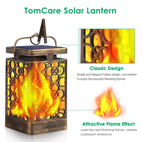 TomCare bronze solar lantern flame glow at dusk for gardens