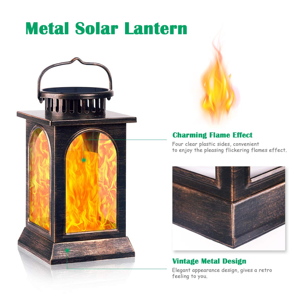 TomCare lantern side view shows durable bronze build for year-round outdoor use