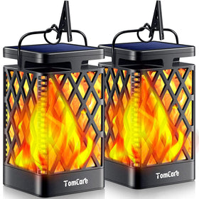 TomCare solar lantern with dancing flame for outdoor lighting.