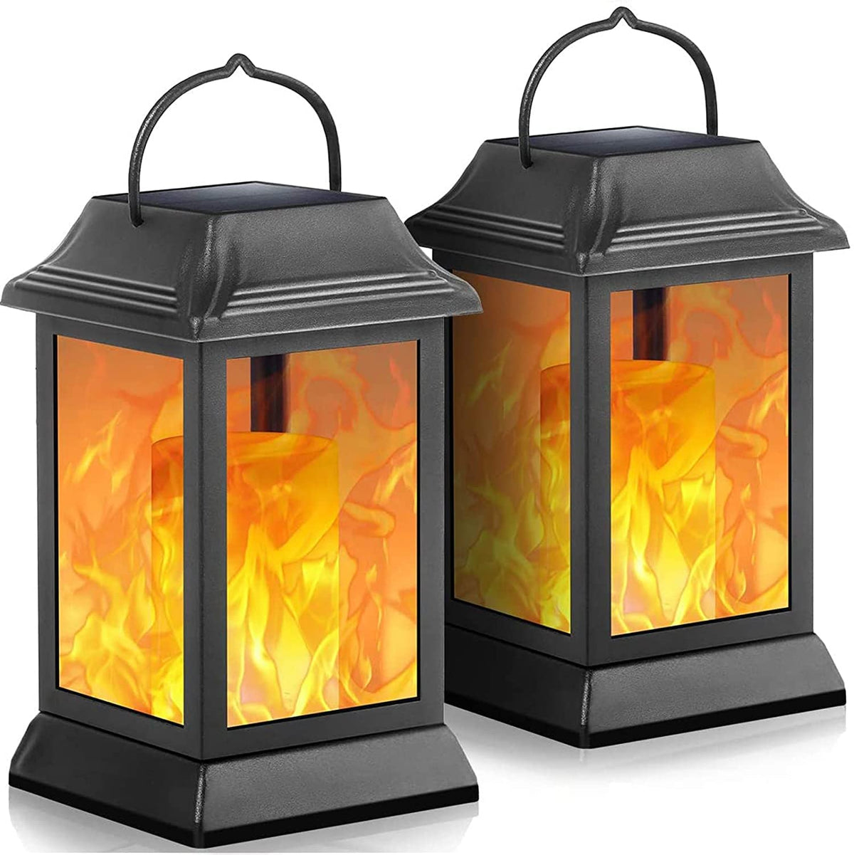 TomCare solar lantern with flickering flame creates cozy outdoor ambiance