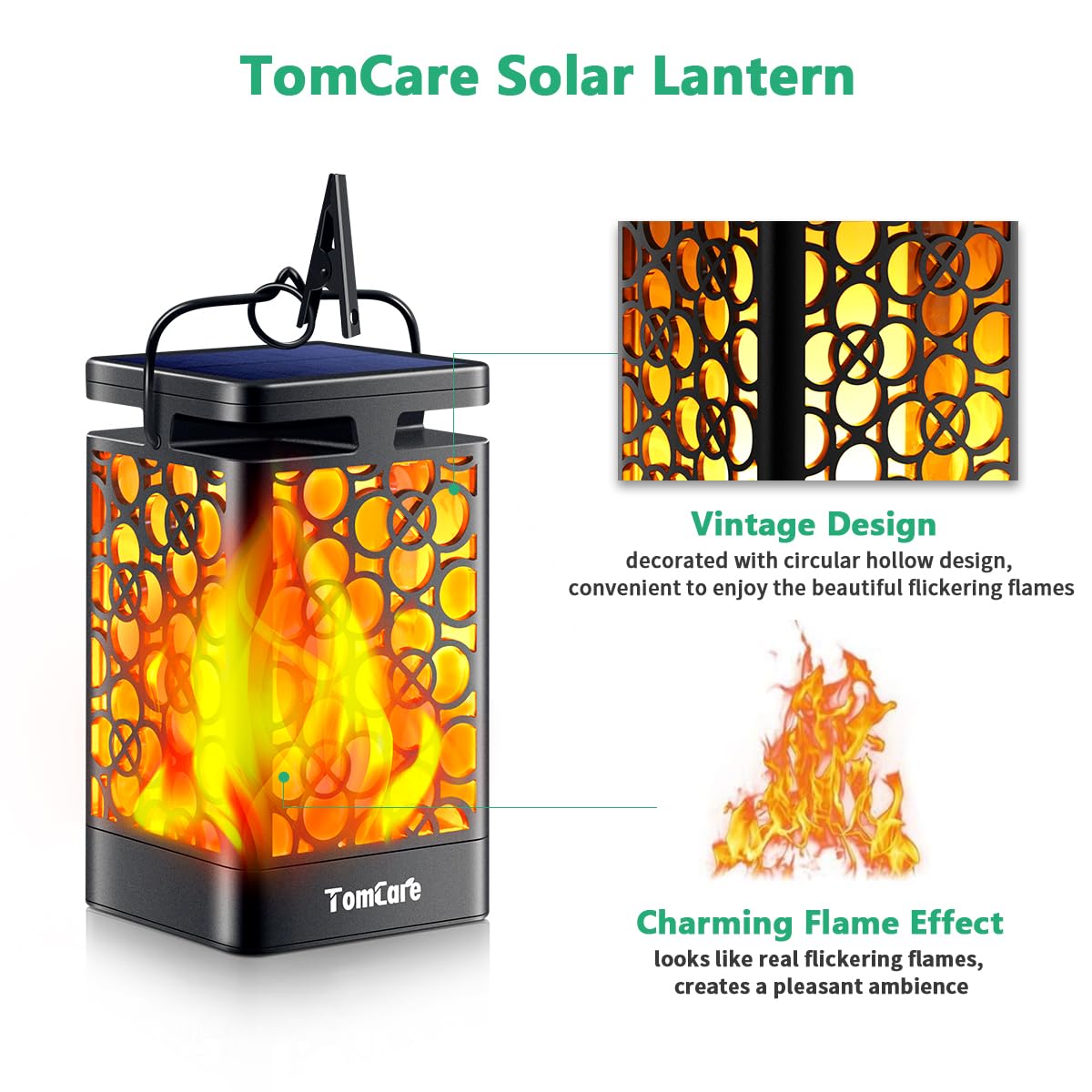 TomCare solar lantern hanging clamp enables quick outdoor setup