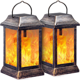 TomCare bronze lantern flickering flame close-up for warm ambience.