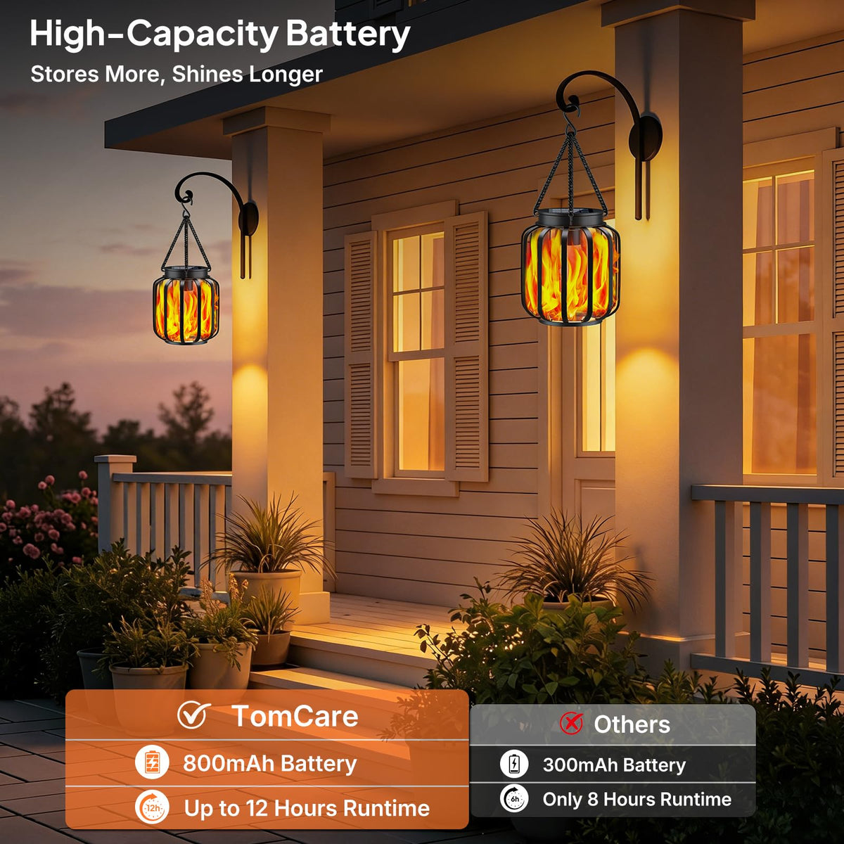 TomCare metal lantern housing adds elegant warmth to patios and gardens.