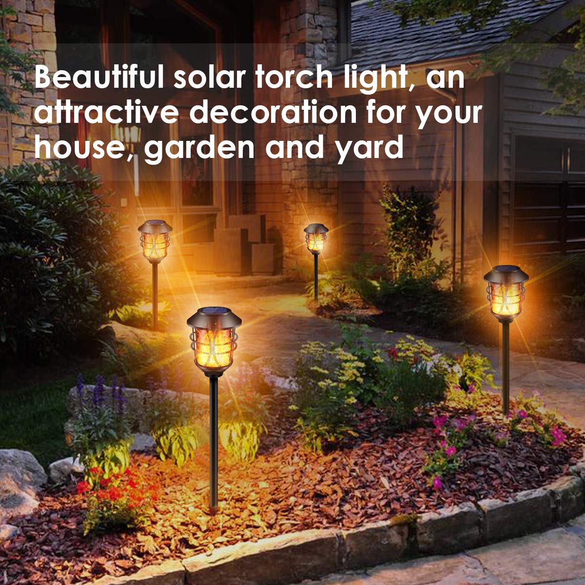 TomCare solar torch easy-install stakes quick to place.