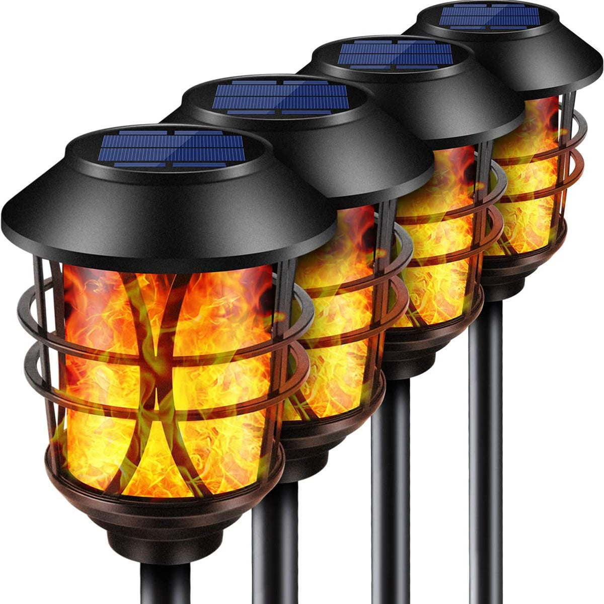 TomCare solar torch flame garden lights illuminate walkways with warm glow.