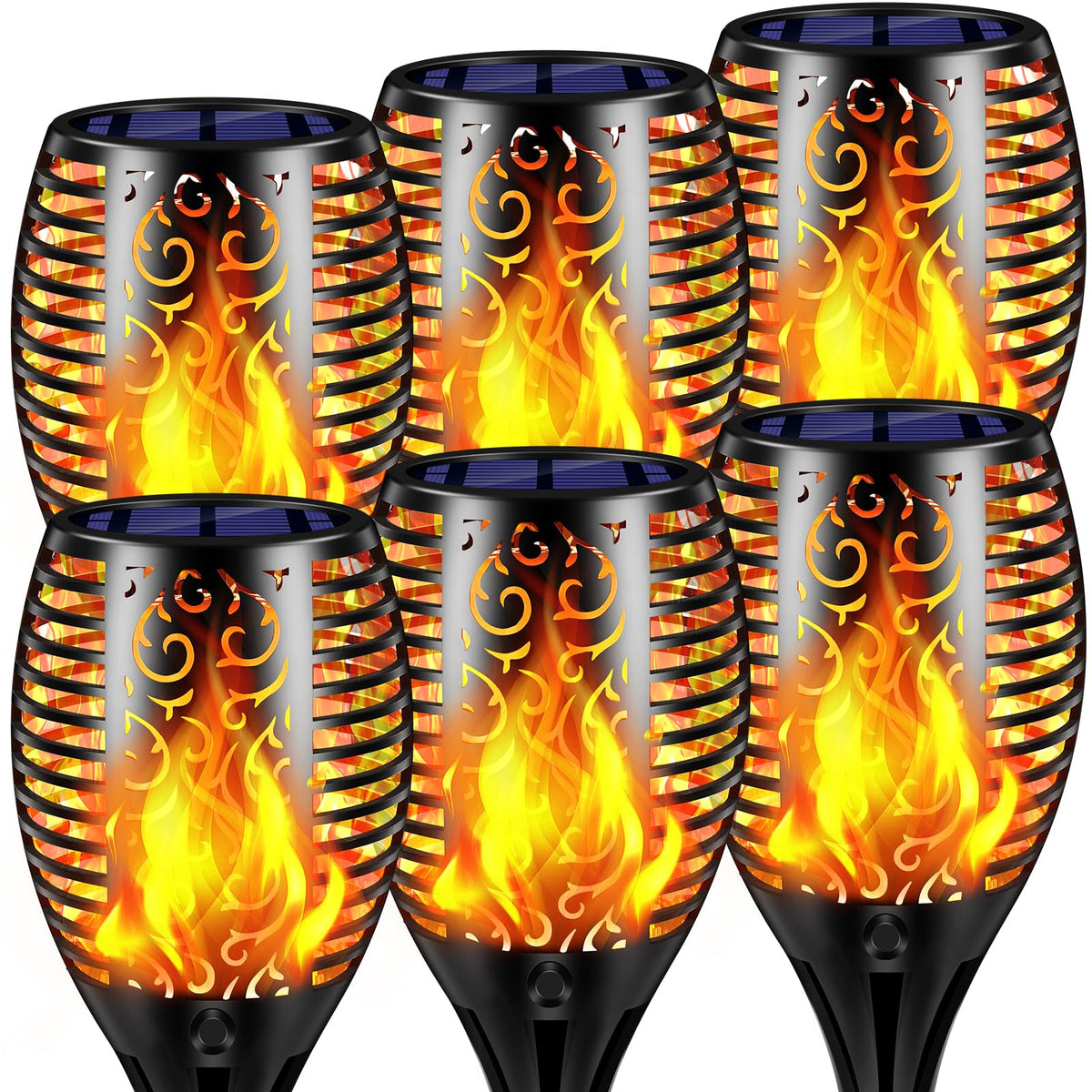 TomCare solar torch lights flicker to create cozy garden ambiance along paths.