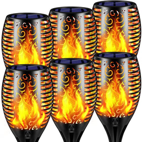 TomCare solar torch lights flicker to create cozy garden ambiance along paths.