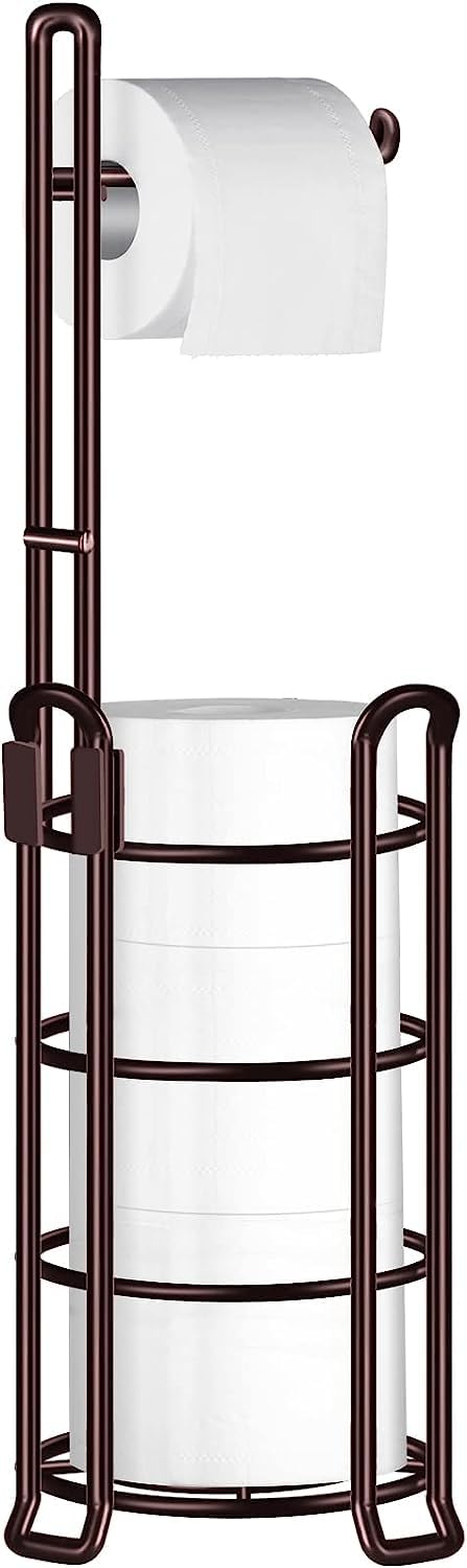 TomCare bronze standing toilet paper holder keeps rolls within easy reach