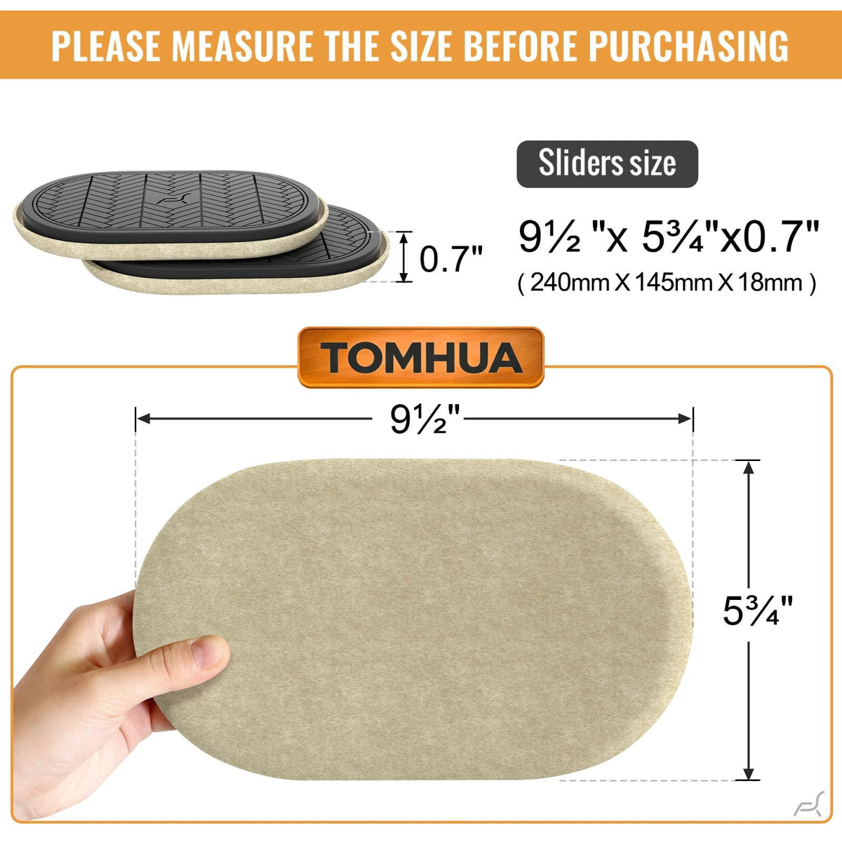 TOMHUA felt slider close-up highlights the extra-thick beige surface for durable floor protection.
