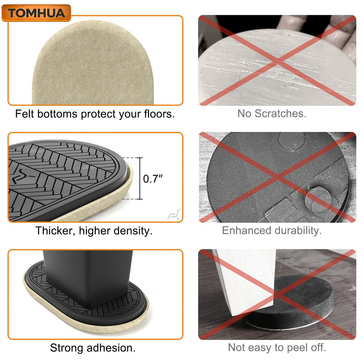 TOMHUA reusable sliders highlight eco-friendly packaging for long-term use and floor care.