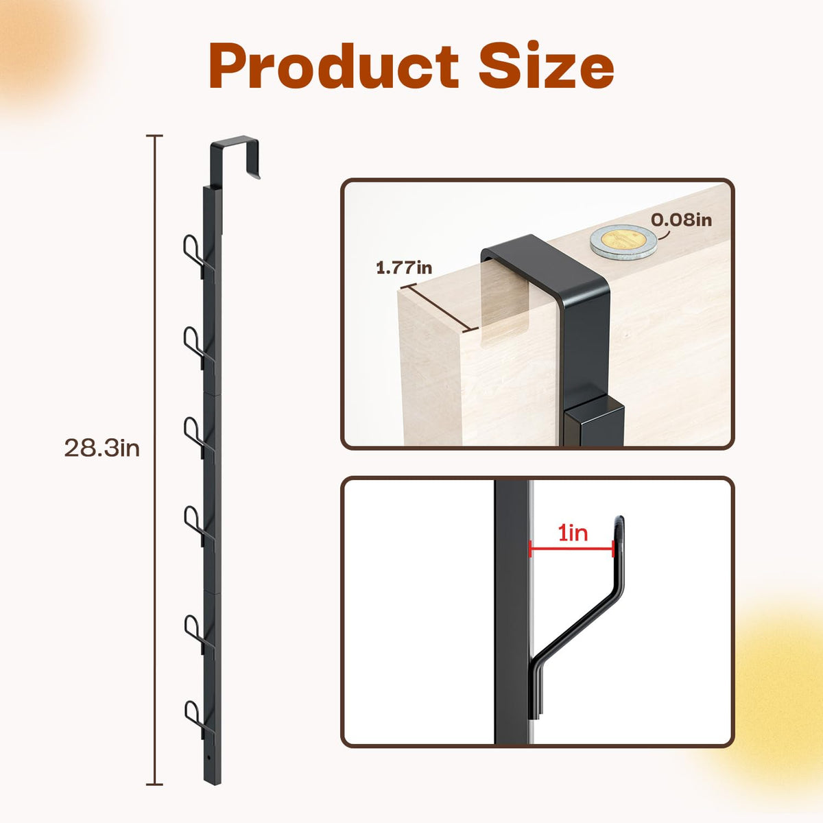 Tomir door hanger organizer with six hooks in black blends with décor
