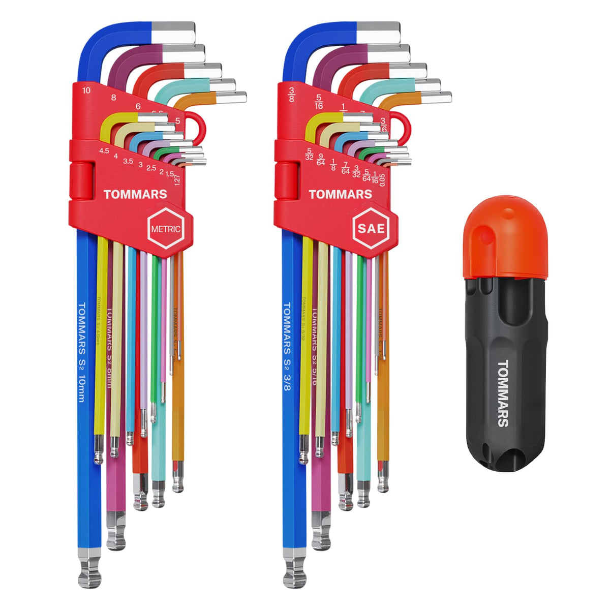 TOMMARS 26-PC Allen Wrenches Set with magnetic ball-end for secure screw holding.