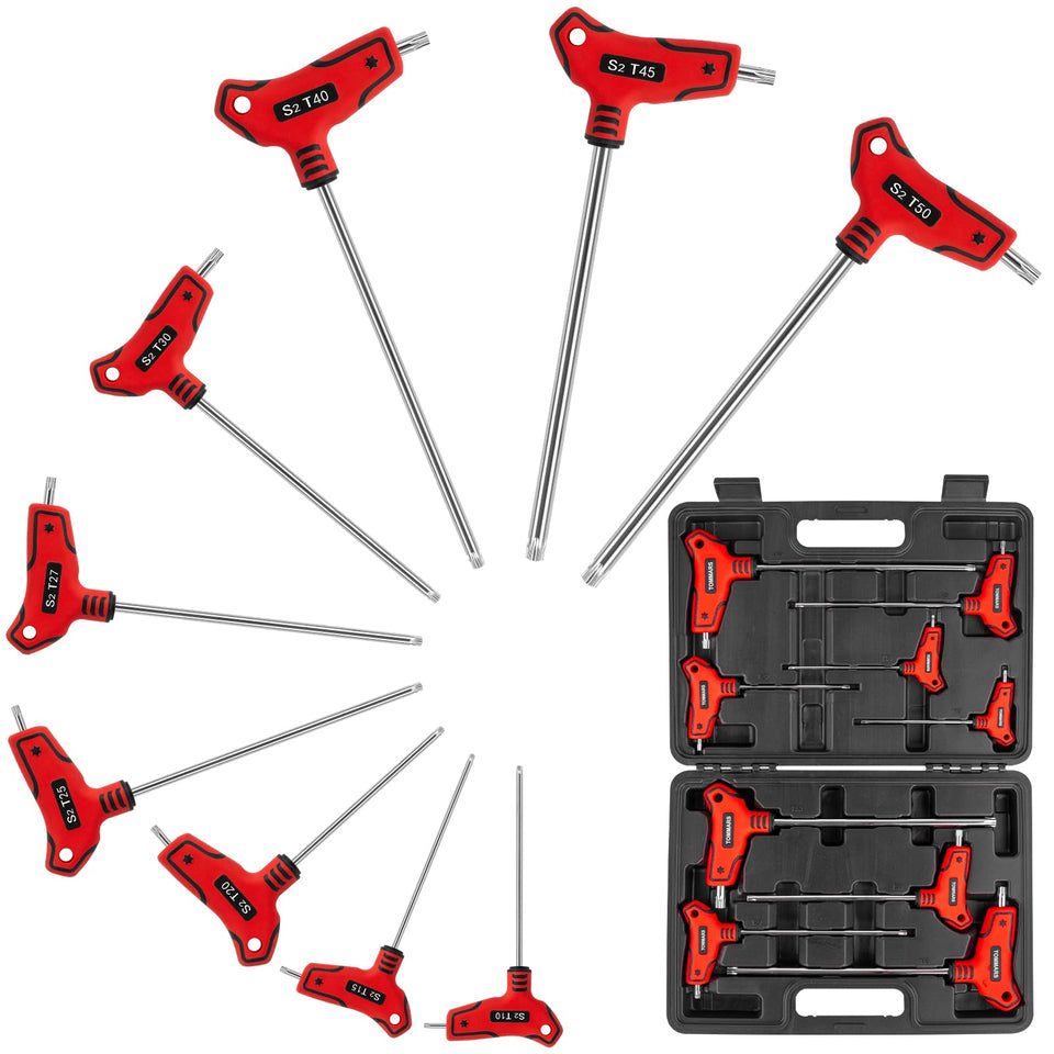 TOMMARS 9pc T-handle Torx wrenches in a box for easy transport.