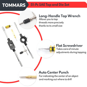 TOMMARS alloy steel taps and dies provide durable cuts