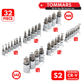 TOMMARS drive sizes 1/4, 3/8, and 1/2 for versatile loosening.