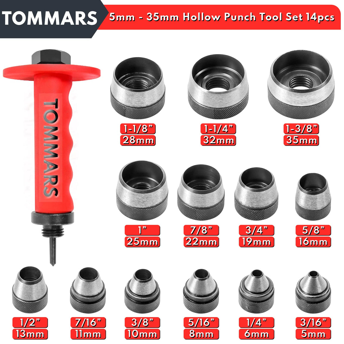 TOMMARS pinpoint shaft with spring-loaded action for precise punching.