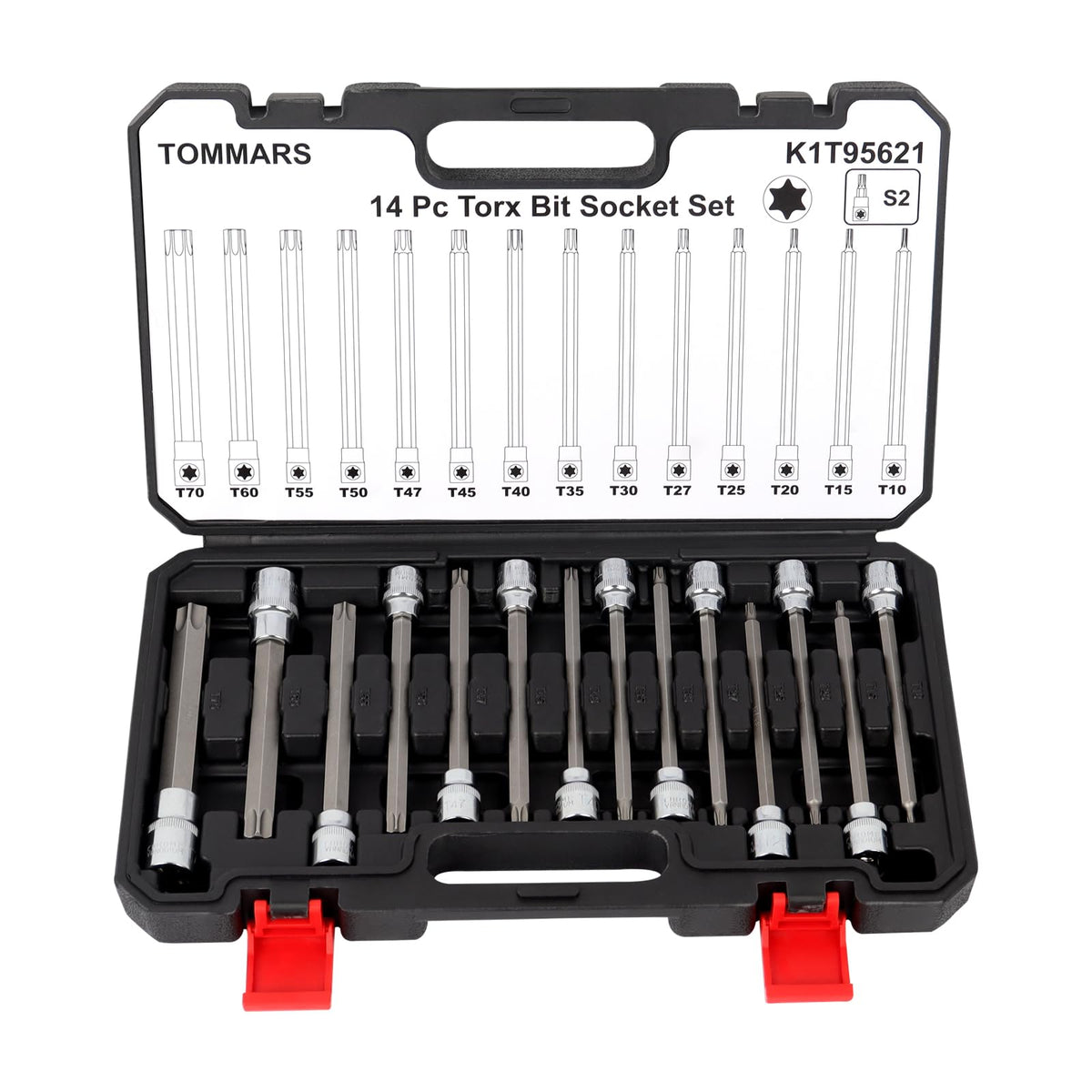 TOMMARS long torx bit socket set in case, easy transport and storage.