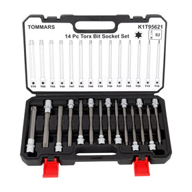 TOMMARS long torx bit socket set in case, easy transport and storage.