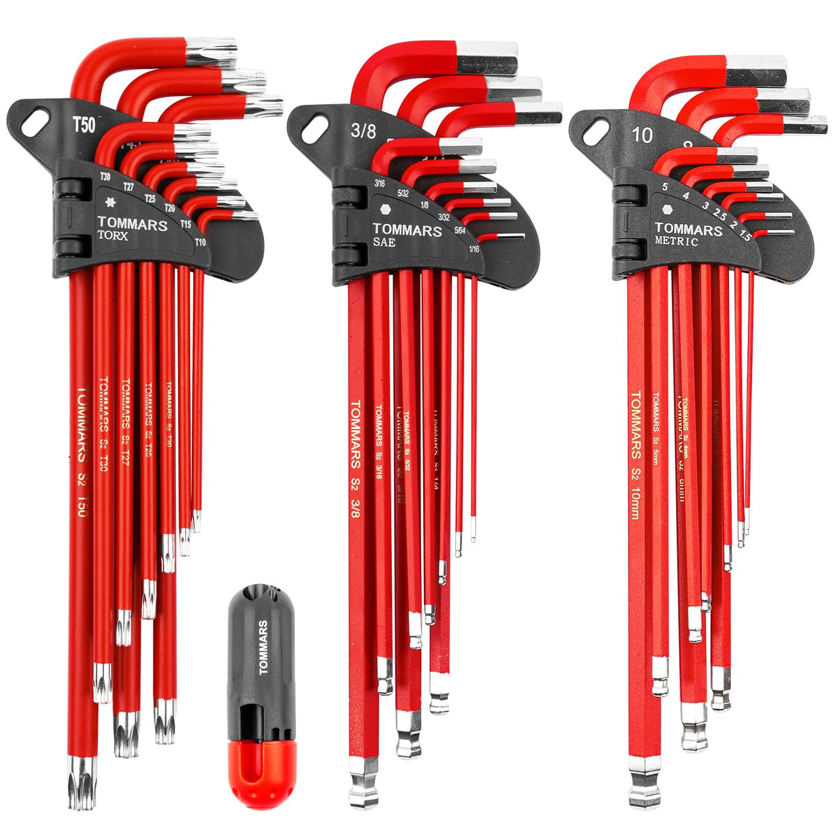 TOMMARS magnetic ball-end hex keys improve access in tight spaces.